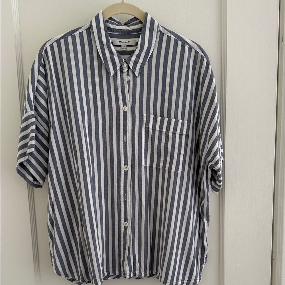Madewell Navy and White Vertical Stripe Button-Down